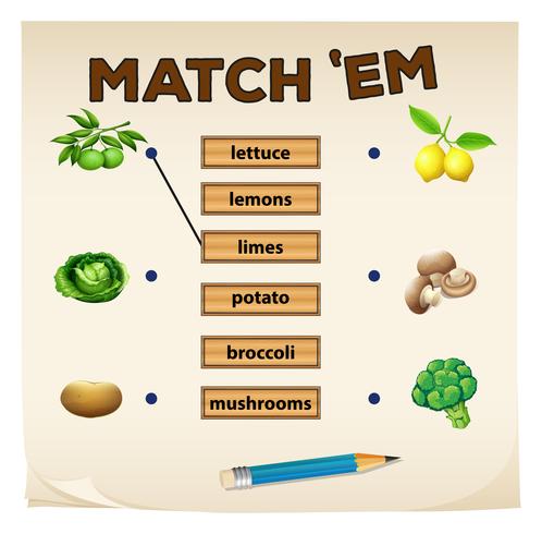 Matching game met verse groenten vector