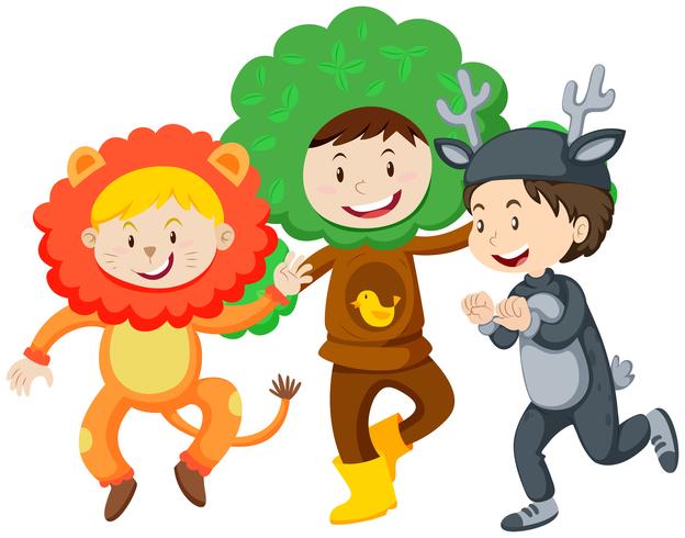 Drie kinderen in kostuums vector