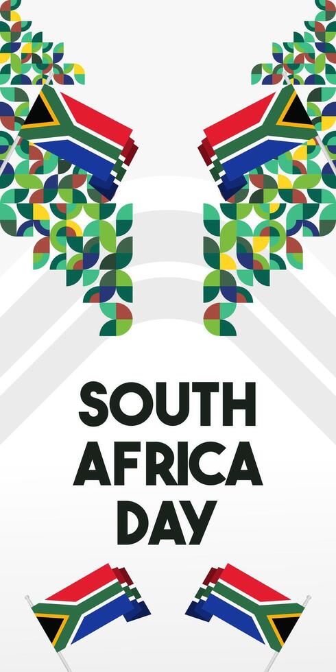 zuiden Afrika nationaal onafhankelijkheid dag staan spandoek. modern meetkundig abstract achtergrond in kleurrijk stijl voor zuiden Afrika dag. zuiden Afrikaanse onafhankelijkheid groet kaart Hoes met land vlag. vector