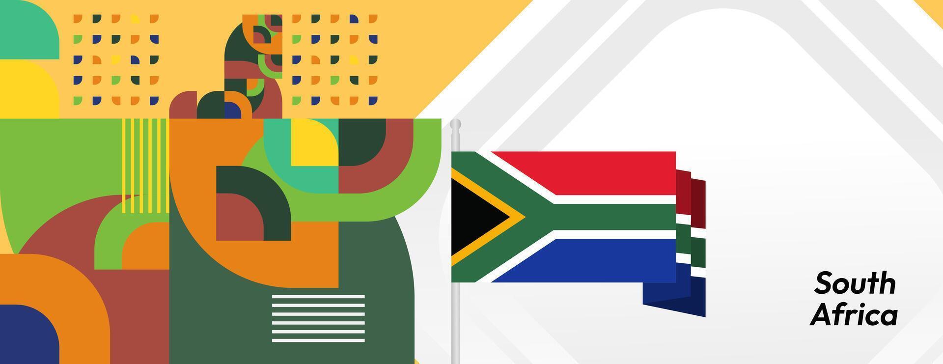 zuiden Afrika nationaal onafhankelijkheid dag breed spandoek. modern meetkundig abstract achtergrond in kleurrijk stijl voor zuiden Afrika dag. zuiden Afrikaanse onafhankelijkheid groet kaart Hoes met land vlag. vector