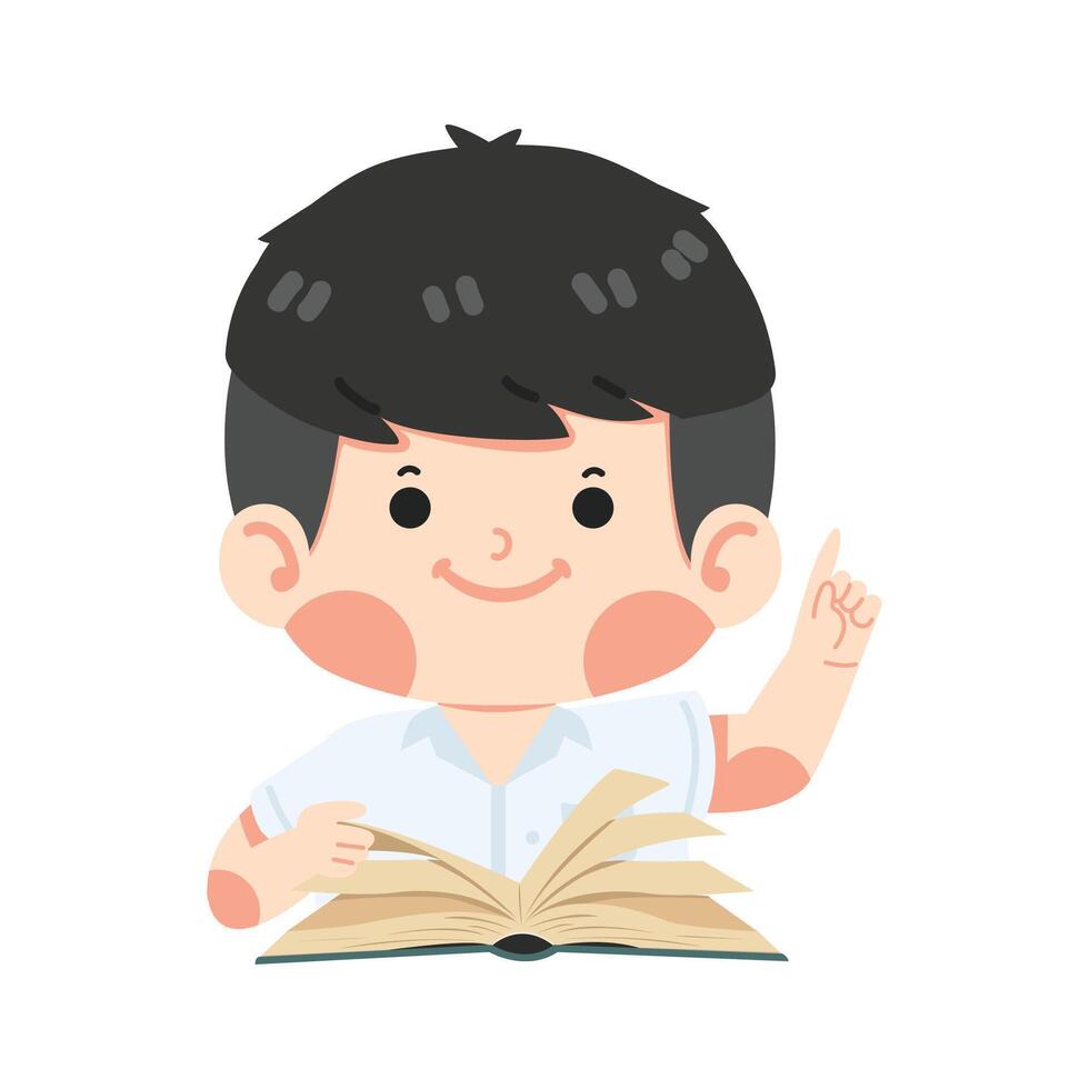 kind jongen leerling genieten van lezing boek vector