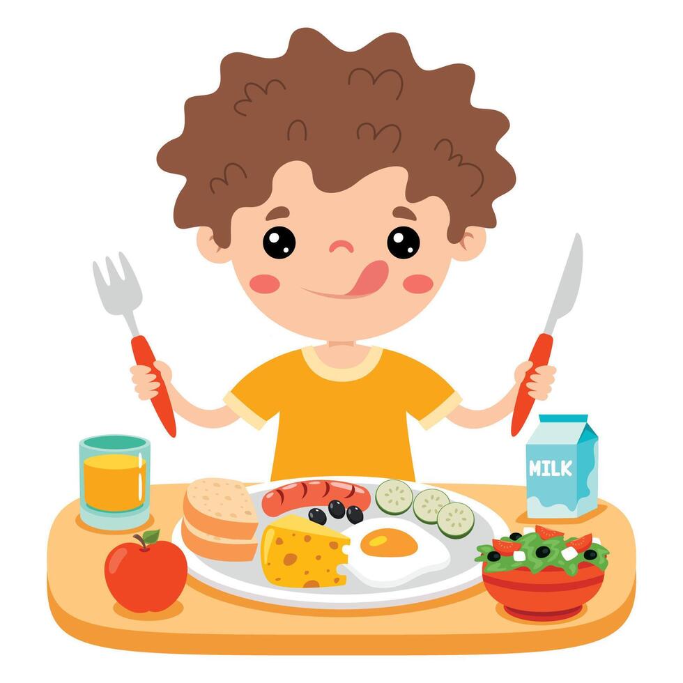 voedsel concept met tekenfilm kind vector