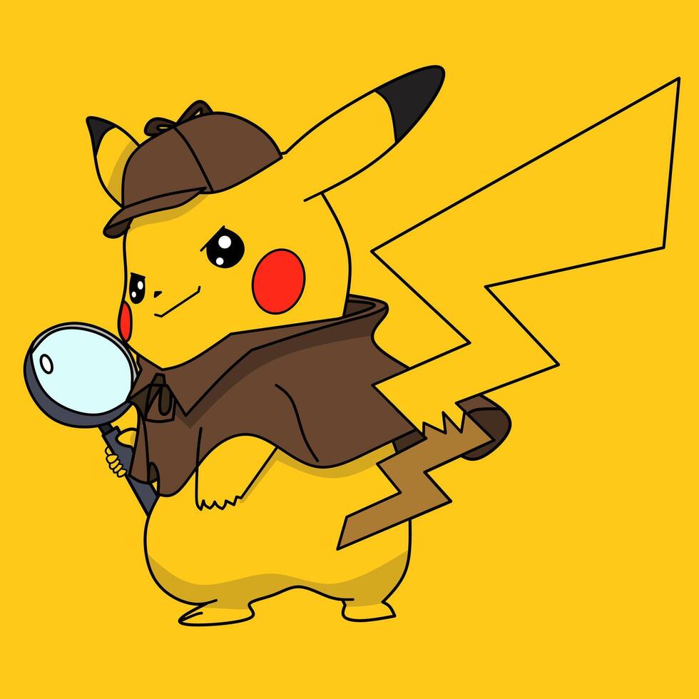 Pokemon karakter pikachu detective vector