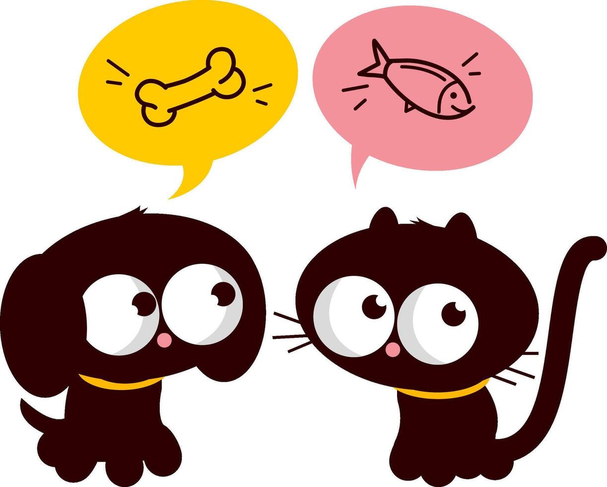 hongerig tekenfilm huisdieren karakters, een kat en hond. een hongerig hond en een kat denken over voedsel. vector