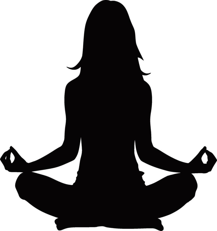 silhouet van een vrouw zittend in lotus positie vector