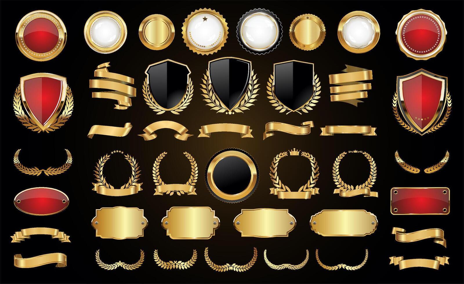 luxe badges en etiketten met laurier krans zilver en goud verzameling vector