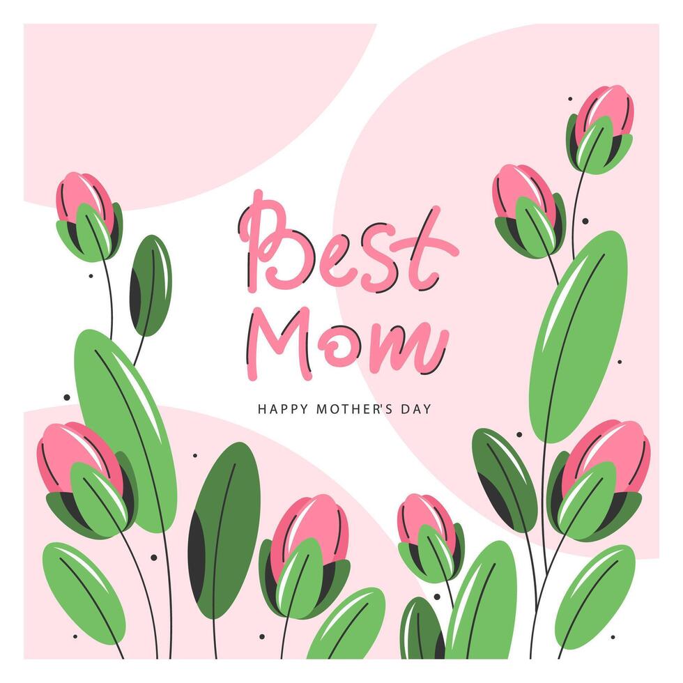 moeder dag kaart. belettering het beste mama. poster voor voorjaar bloemen. illustratie vector