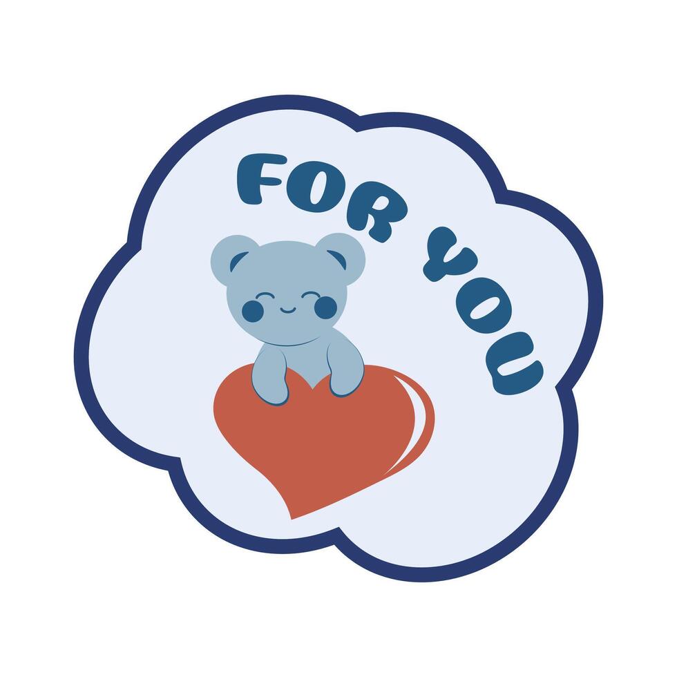 schattig blauw beer in kawaii stijl Holding een hart. minimalistisch kaart met een inscriptie. sticker. concept van liefde, familie, moeder dag. vector