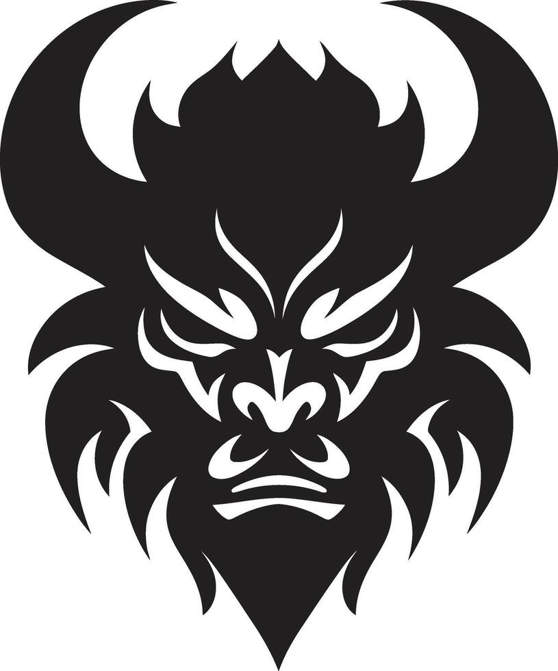 donker oni embleem ingewikkeld illustratie in noir zwart chique oni gezicht elegant zwart logo ontwerp met Japans inspiratie vector