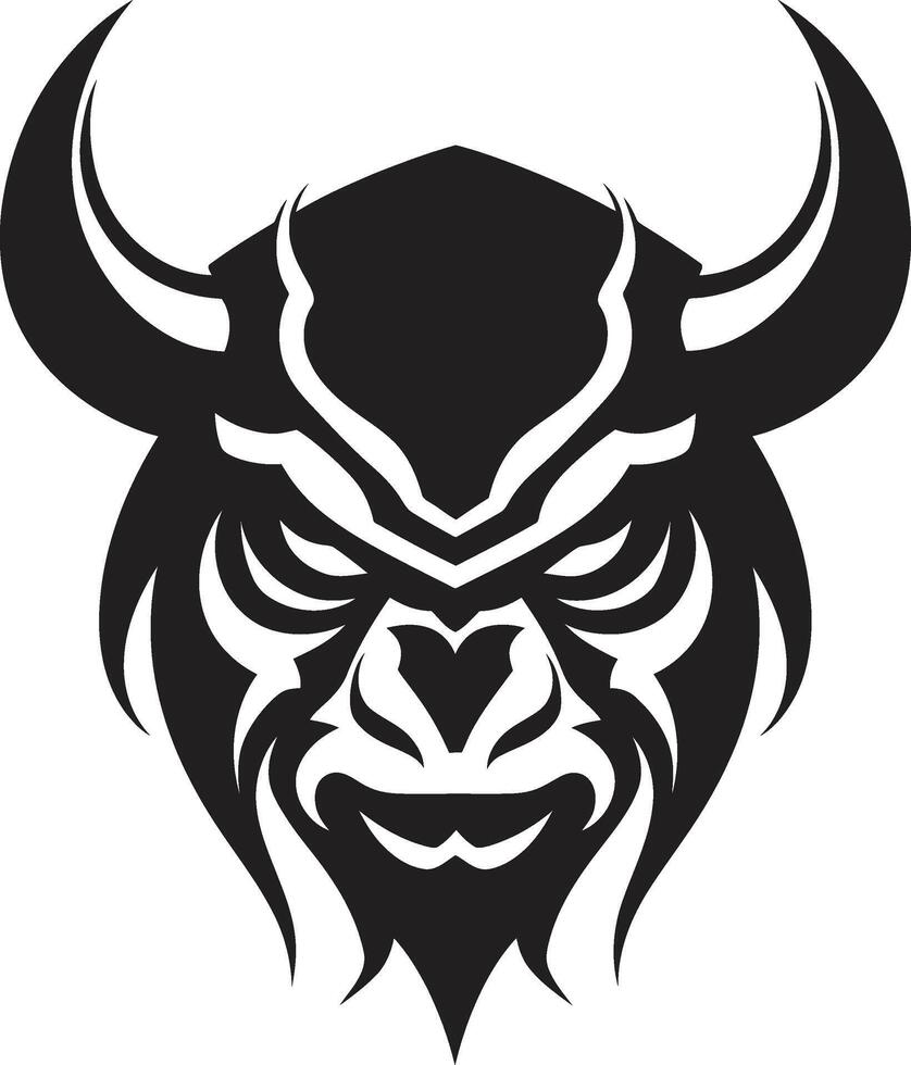 broeden oni hoofd symbool schimmig zwart embleem Japans demon icoon oni gezicht in noir zwart vector