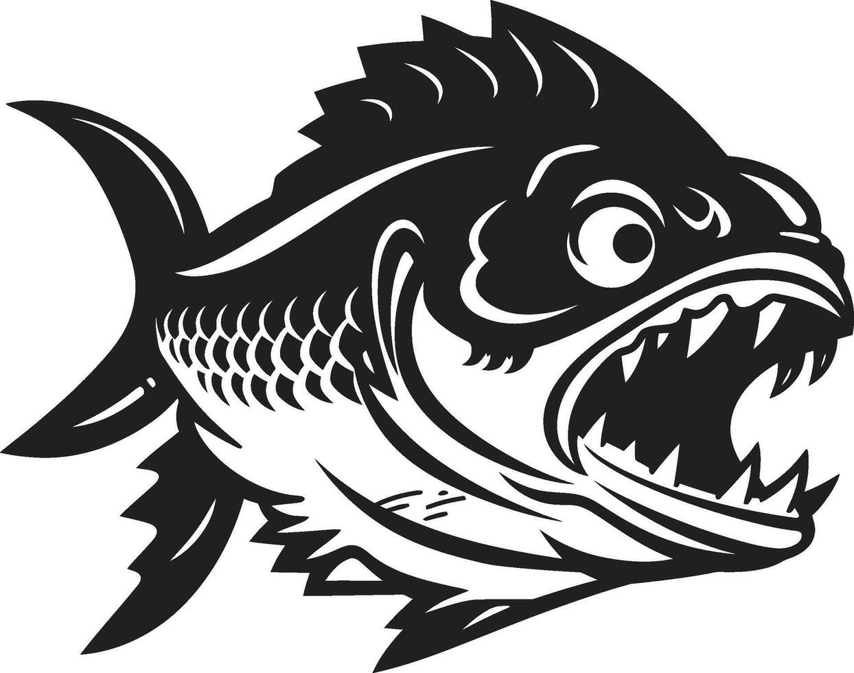 donker water Sluipmoordenaar minimalistisch zwart embleem voor een modern kijken meedogenloos jager elegant logo met woest piranha kunst vector