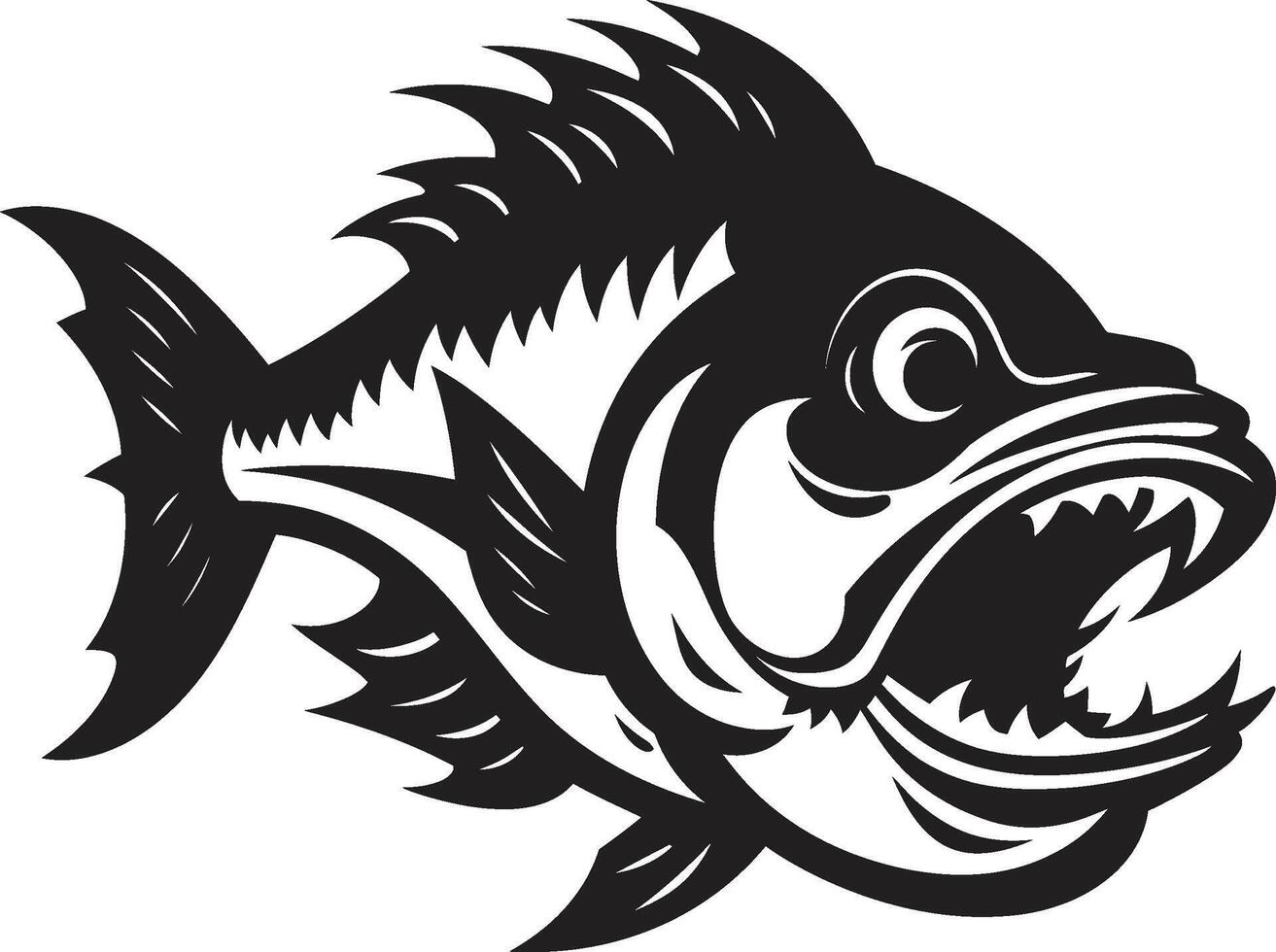 woest water beest minimalistisch zwart embleem met strak piranha scheermes tanden ontketend ingewikkeld logo voor modern branding vector