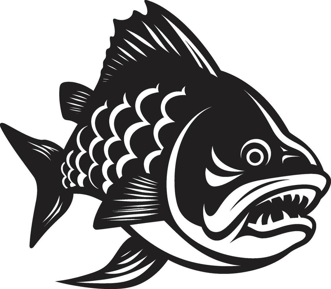 onderwater- aanval chique embleem voor een boeiend kijken woest vinnen ontketend ingewikkeld zwart logo met modern piranha vector