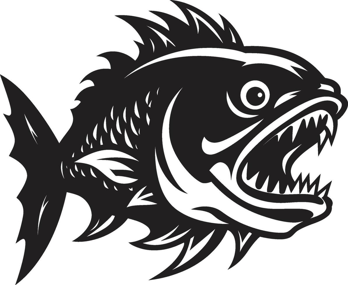 onderwater- dreiging embleem strak zwart logo voor een boeiend beeld scheermes tanden ontketend hedendaags logo met elegant piranha vector