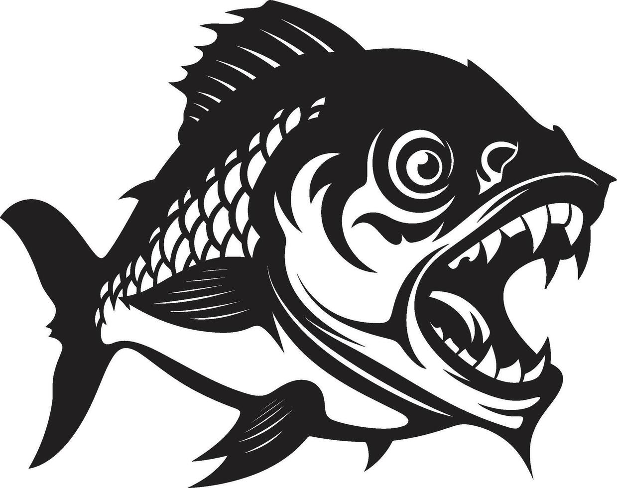 woest vinnen icoon elegant illustratie voor een modern kijken noir piranha aanval donker icoon met ingewikkeld piranha ontwerp vector