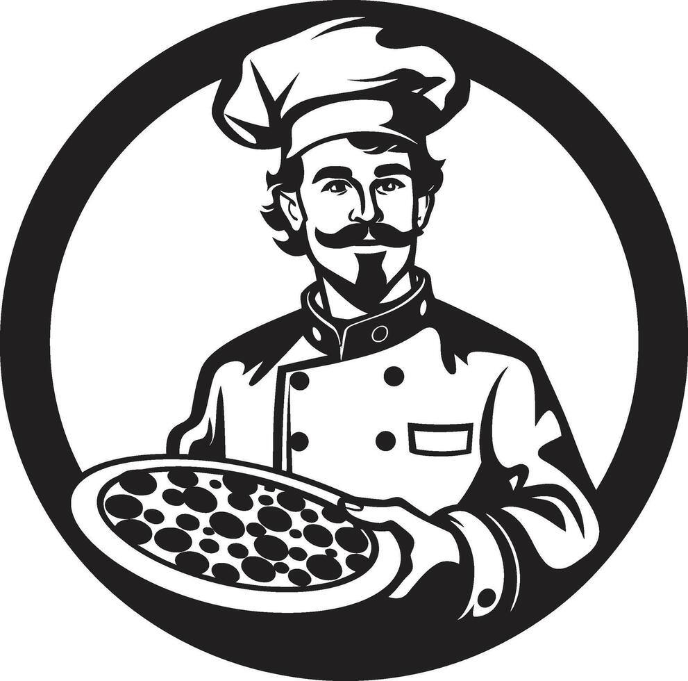 pizza chef meesterschap chique zwart embleem met strak culinaire ontwerp smaakvol creatie minimalistisch logo voor een verrukkelijk kijken vector