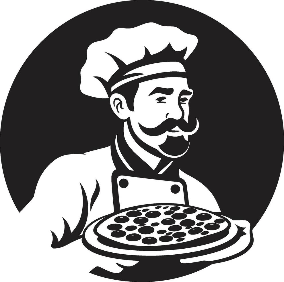 ambachtelijk plak minimalistisch zwart icoon ontwerp voor een verrukkelijk kijken fijnproever taart icoon chique illustratie met elegant pizza chef hoed vector