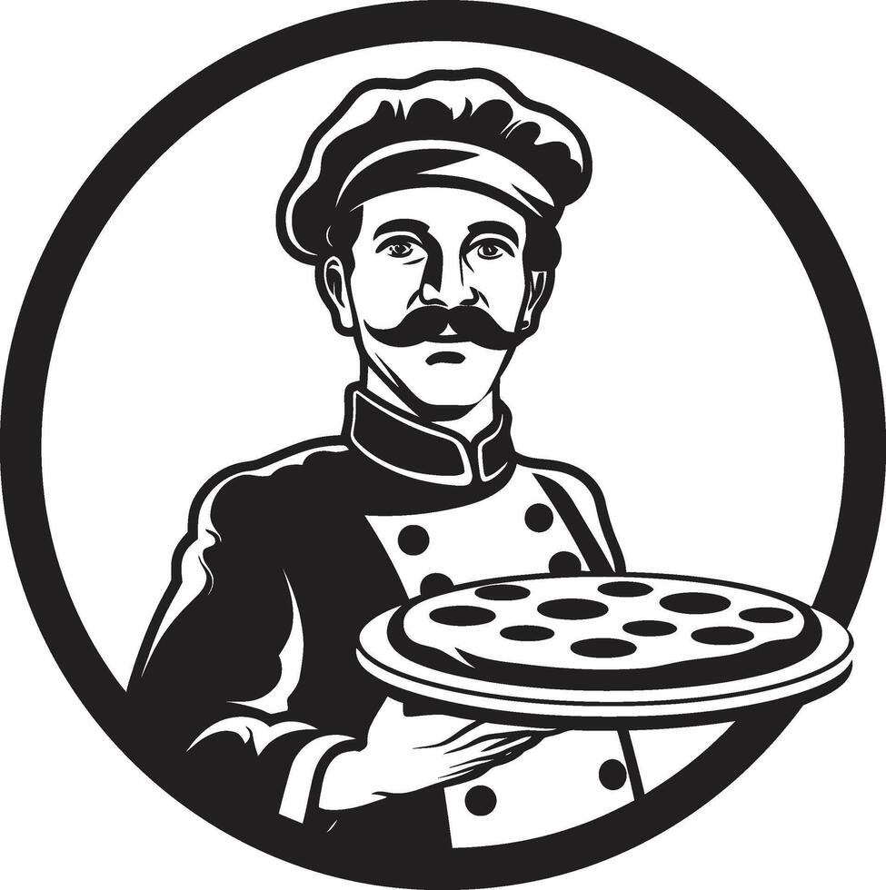 ambachtelijk pizzaiolo elegant icoon met strak pizza silhouet hartig plak ontketend donker icoon voor een boeiend beeld vector