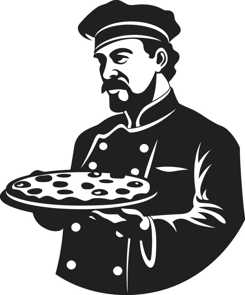 peperoni passie ingewikkeld embleem met noir pizzaiolo tintje noir pizza ambacht chique zwart icoon illustratie voor verrukkelijk branding vector