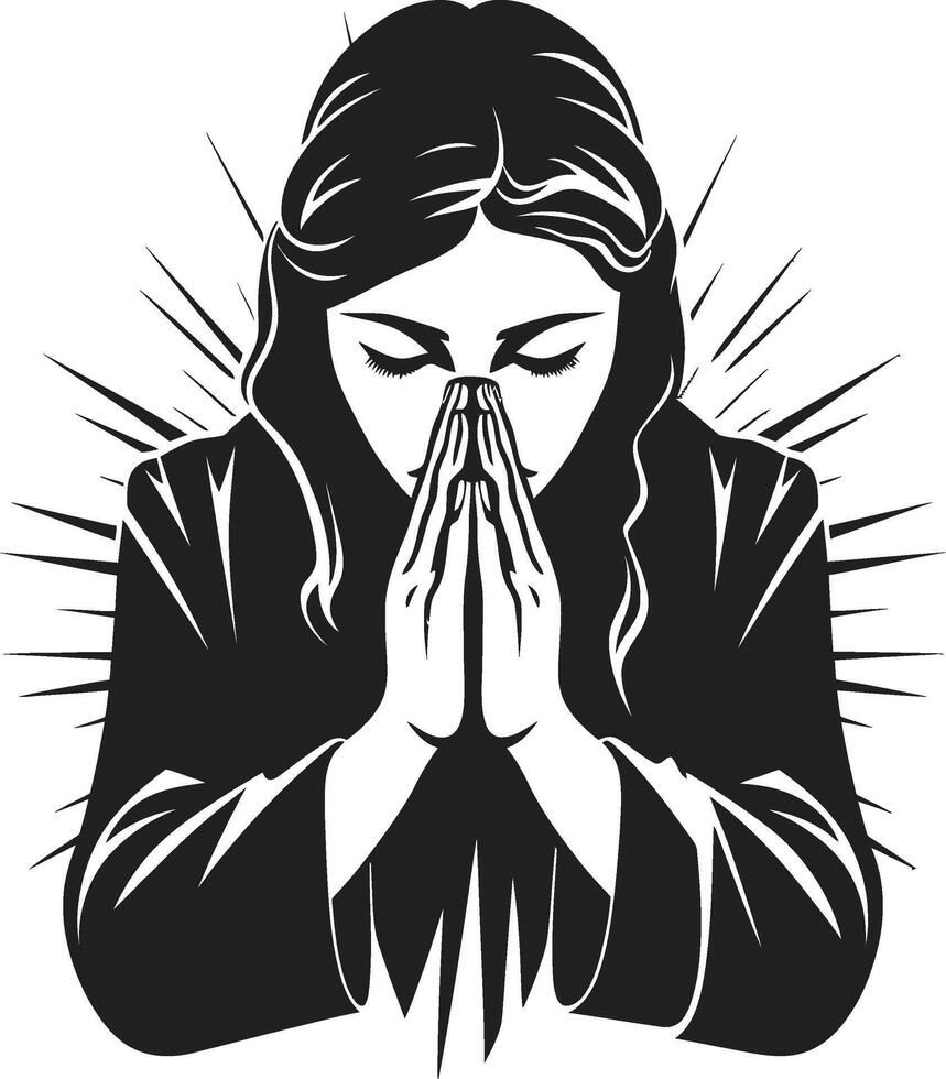 heilig beroertes bidden dames handen logo in zwart rustig Munten zwart ontwerp van bidden vrouw handen icoon vector