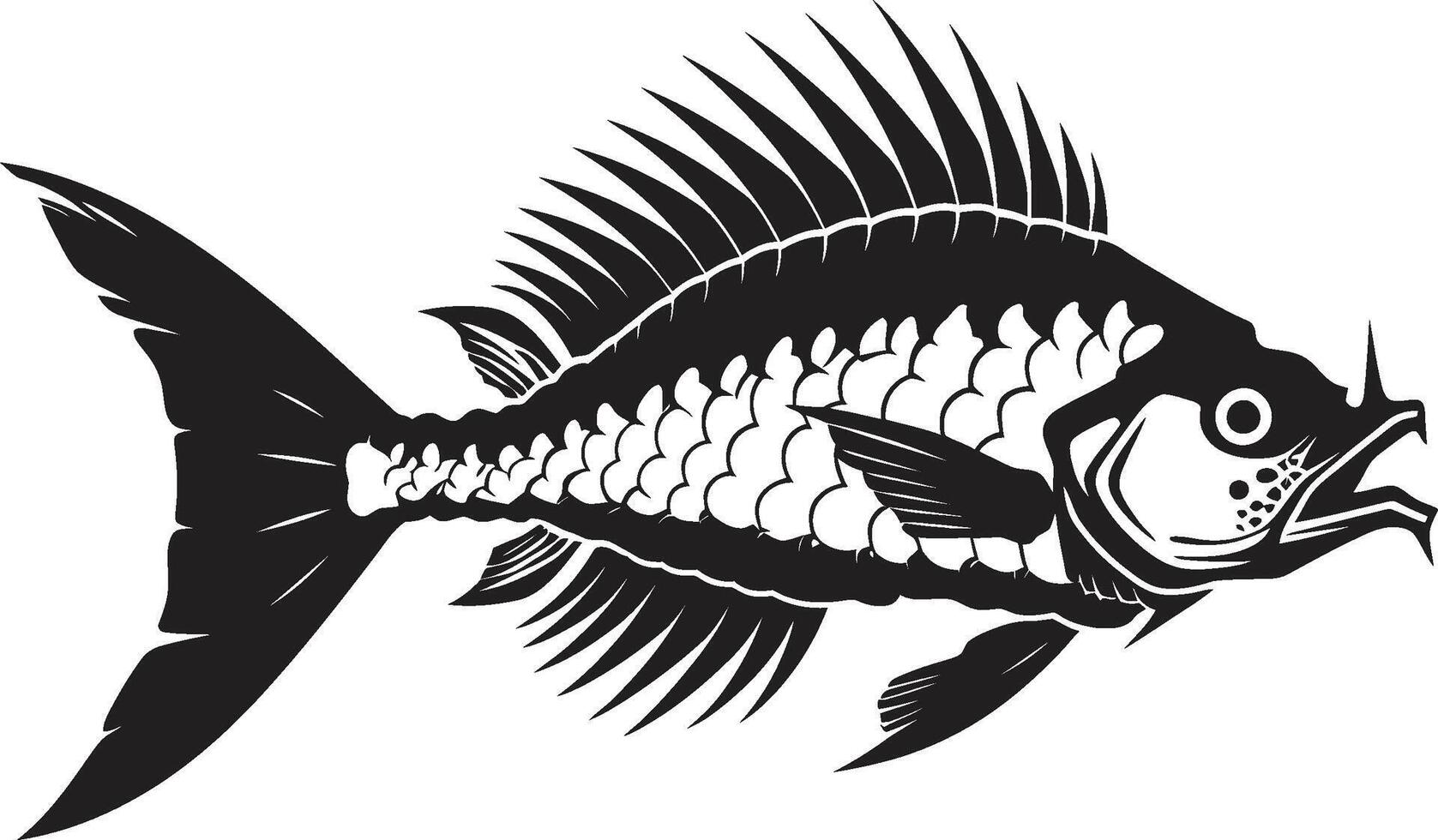 gekarteld spook minimalistisch roofdier vis skelet logo in zwart stealth skelet iconisch zwart roofdier vis skelet ontwerp vector