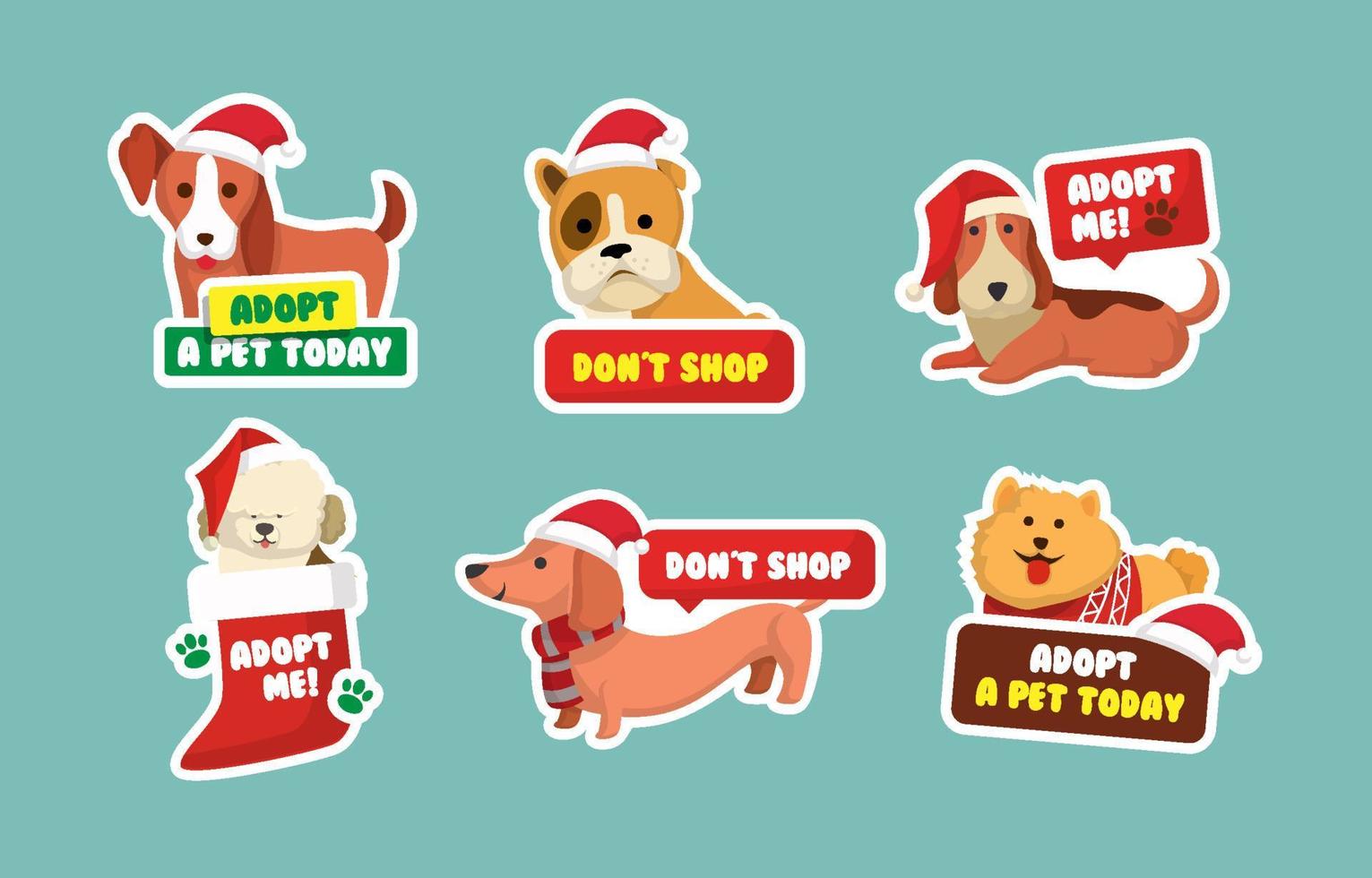 santa poten stickers set vector