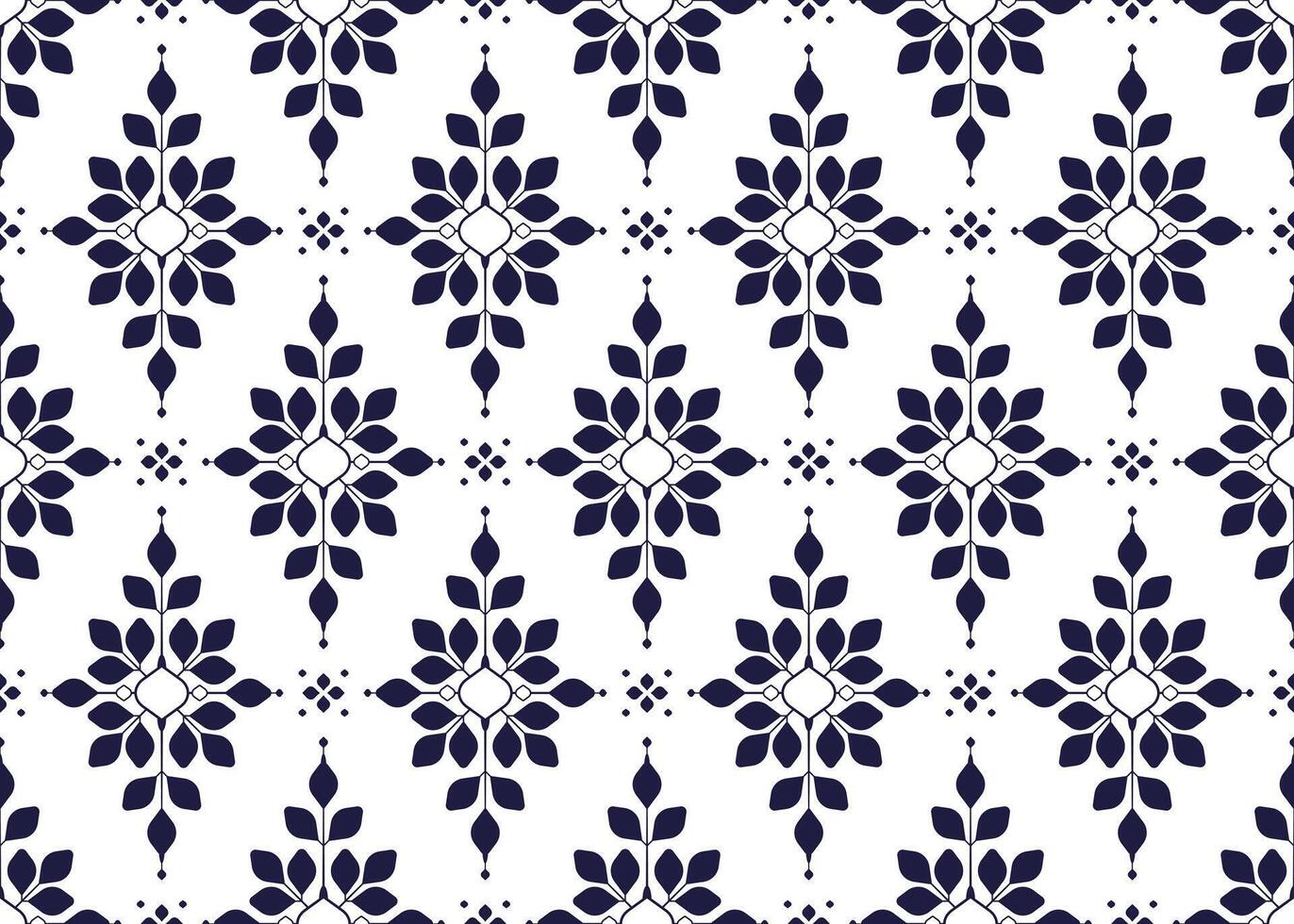 symbool donker blauw bloemen en bladeren Aan wit achtergrond, etnisch kleding stof naadloos patroon ontwerp voor kleding tapijt batik, behang omhulsel enz. vector