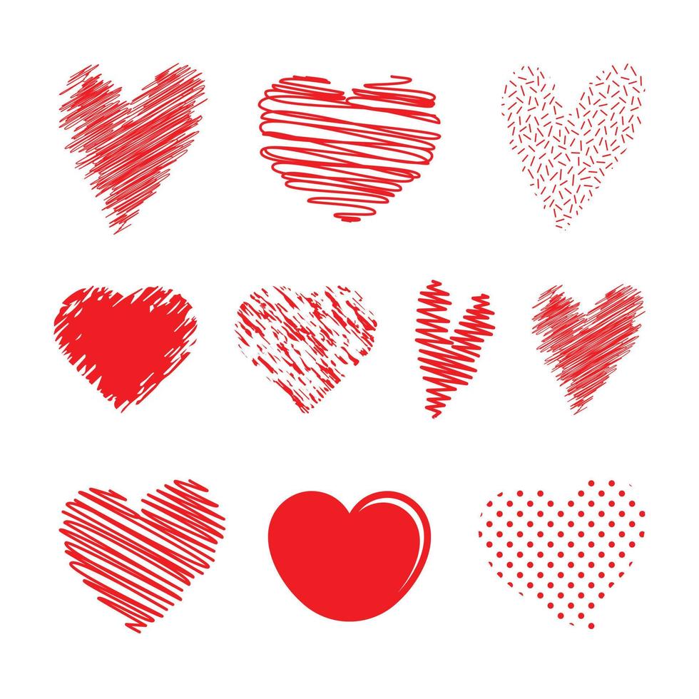 hand getrokken hart pictogramserie. lijntekeningen en textuur liefdespictogram voor Valentijnsdag vector