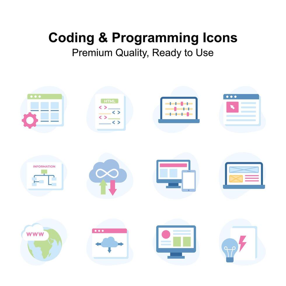 goed ontworpen codering en programmering icoon set, klaar voor premie gebruik vector