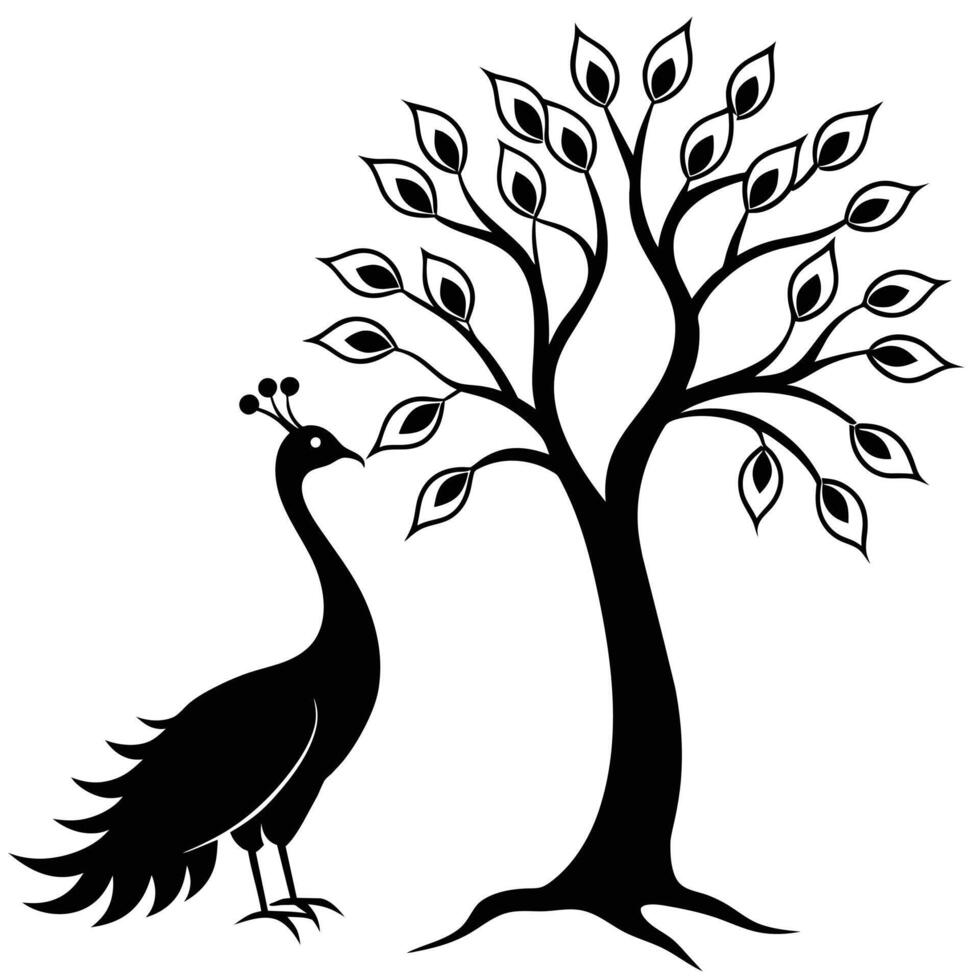 Pauw vogel dier zwart en wit afbeeldingen illustratie vector