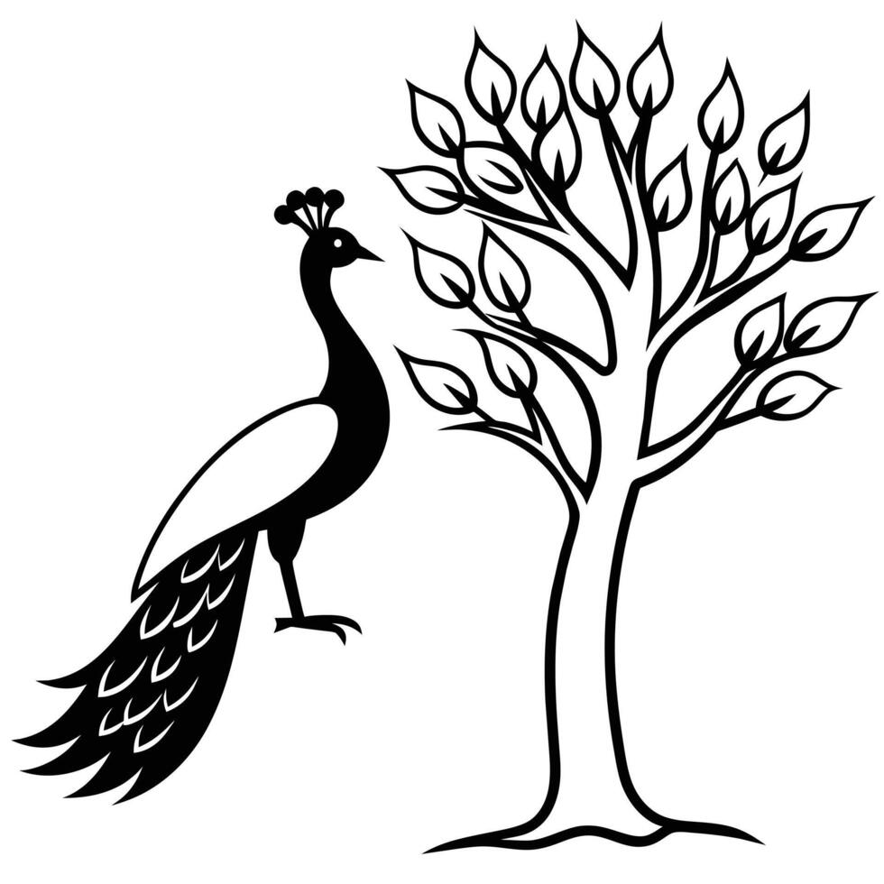 Pauw vogel dier zwart en wit afbeeldingen illustratie vector