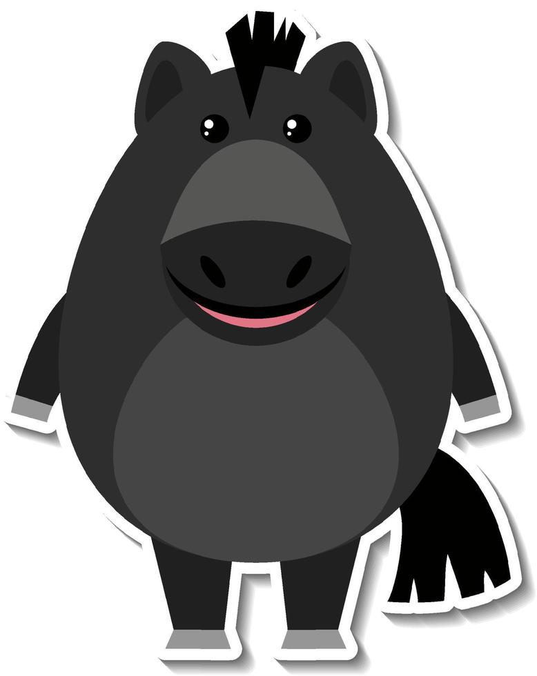 mollige zwarte paard dier cartoon sticker vector