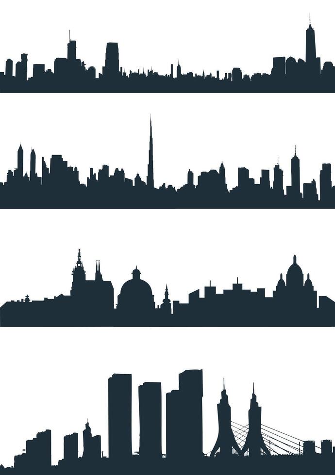 een reeks van silhouetten van groot steden. silhouetten van stedelijk gebieden vector