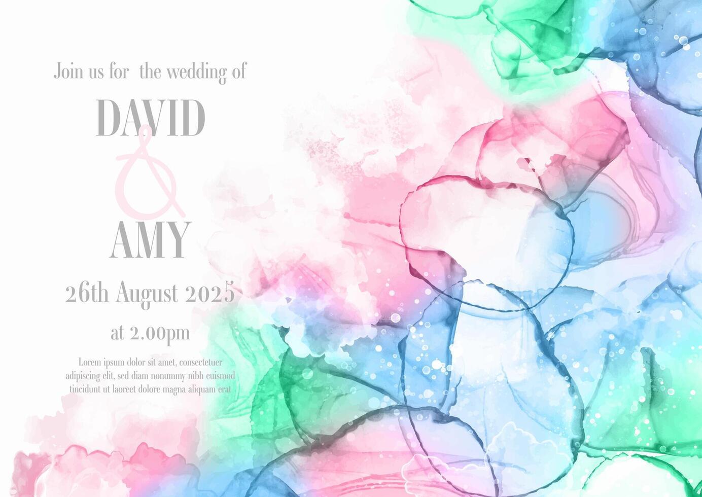 abstract bruiloft uitnodiging met kleurrijk hand- geschilderd alcohol inkt ontwerp vector