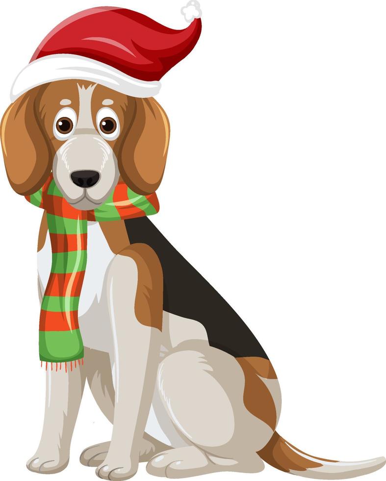 beagle hond met kerstmuts stripfiguur vector