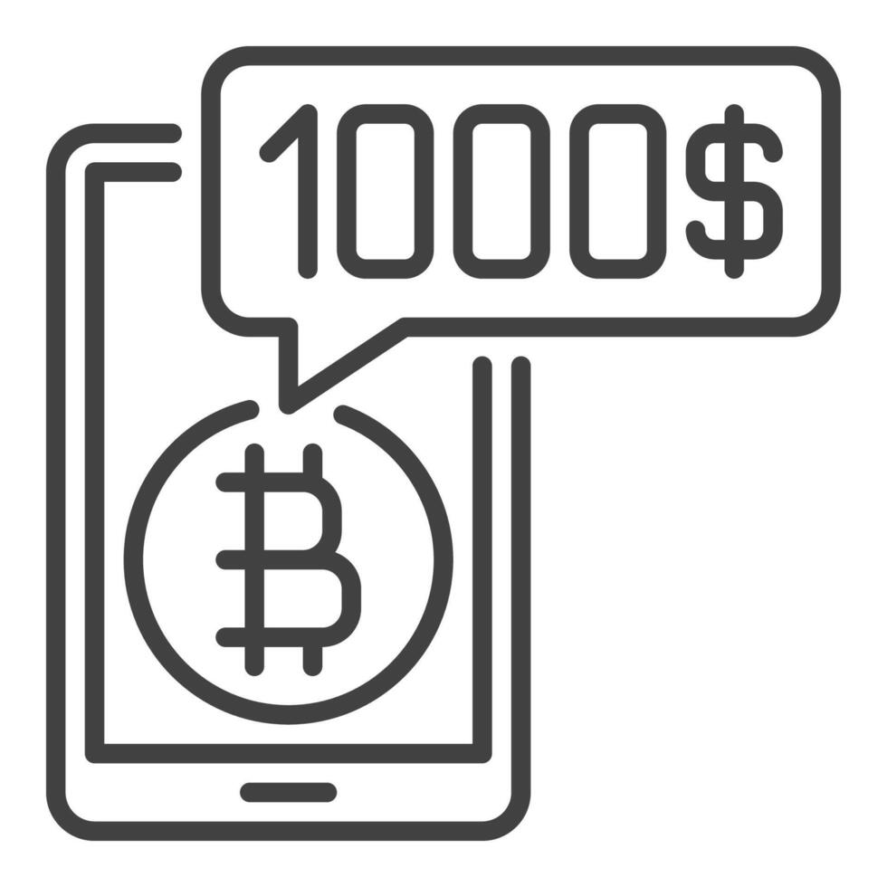 smartphone met bitcoin geld online cryptogeld verdiensten dun lijn icoon of ontwerp element vector