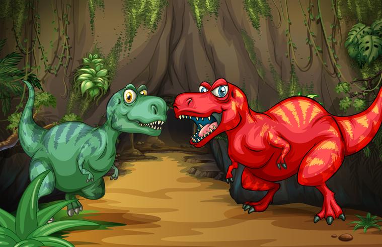 Twee dinosaurussen bij de grot vector