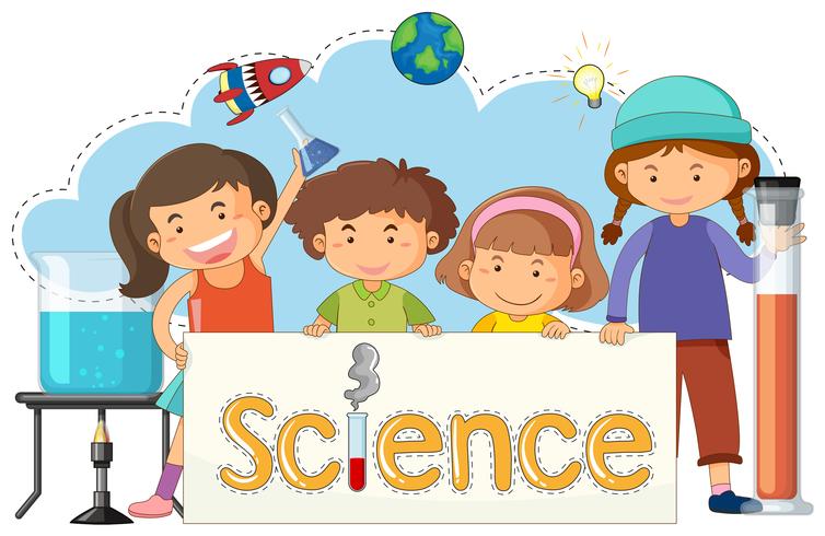 Leuke kinderen met wetenschapsbanner vector