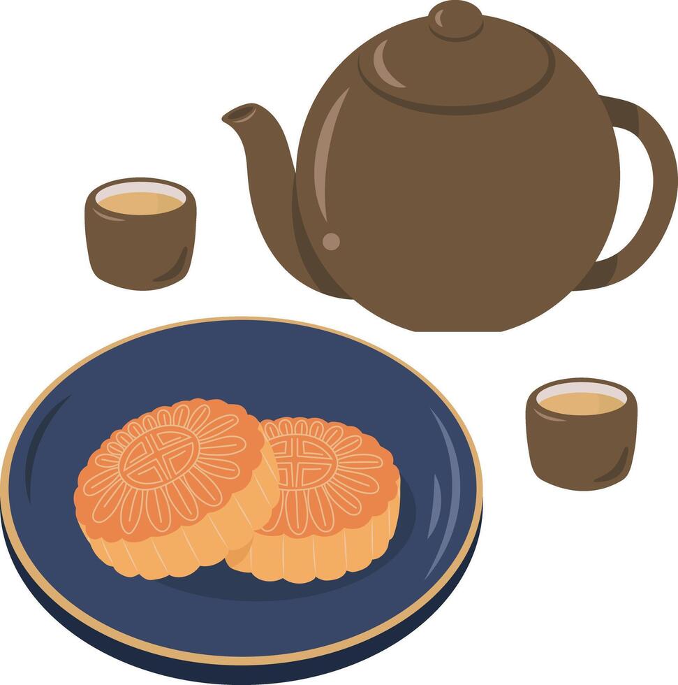maan taart traditioneel toetje en thee kop theepot illustratie grafisch element kunst kaart vector