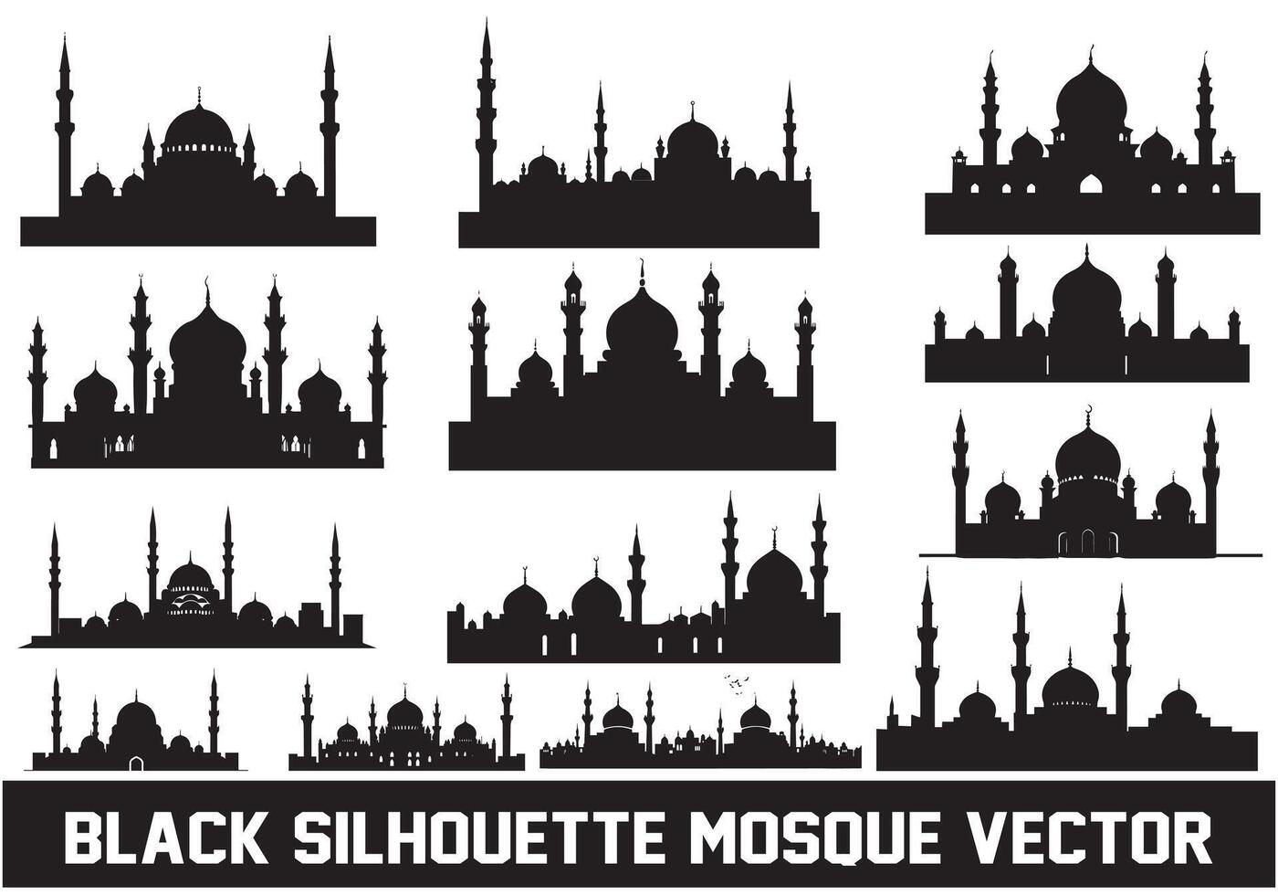 moskee silhouet bundel wit achtergrond vector