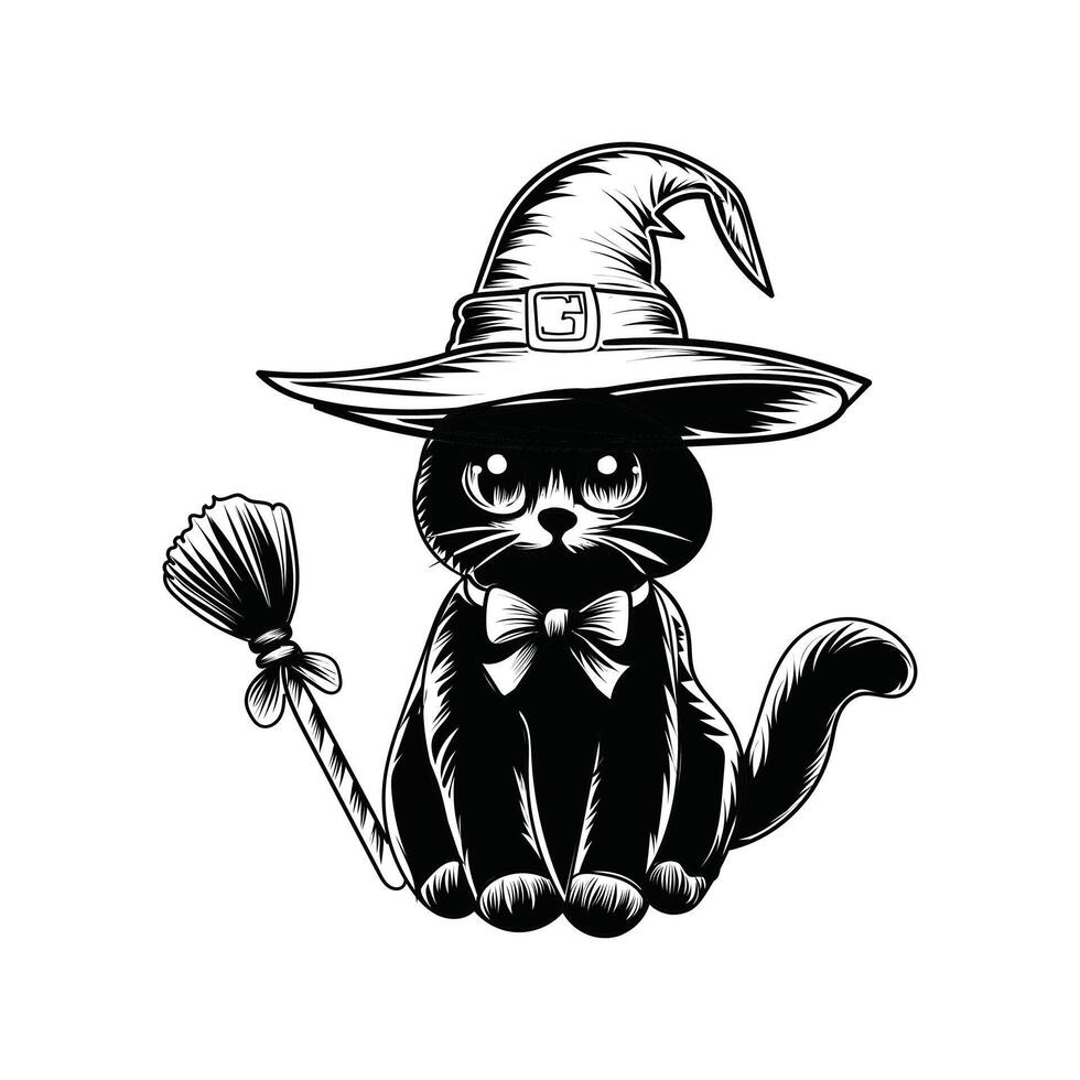 halloween kat met heks pet illustratie ontwerp vector