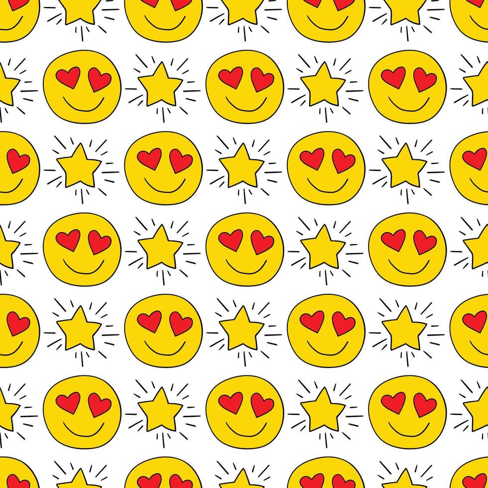 naadloos patroon met liefde emoticons en sterren vector