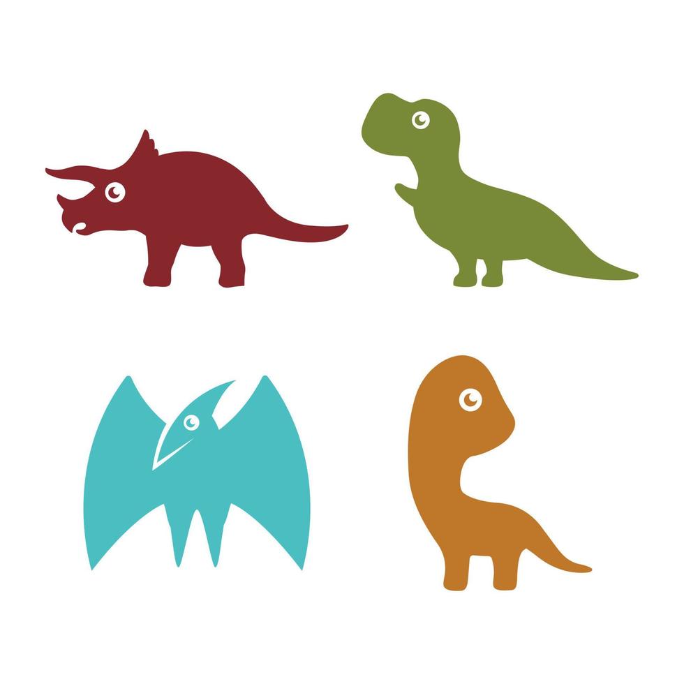 set van schattige dinosaurussen platte pictogram. oude dieren logo ontwerp vector
