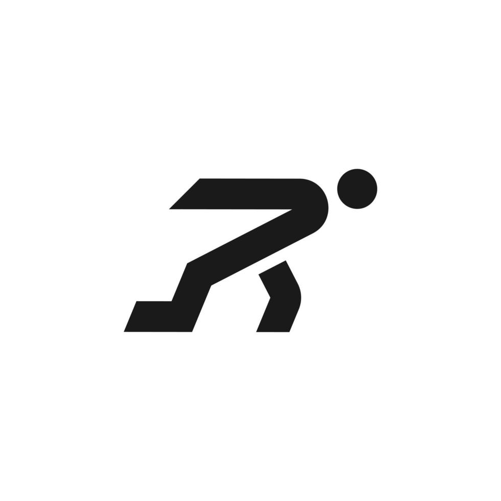 letter r voor run typografie. r eerste formulieren running people vector