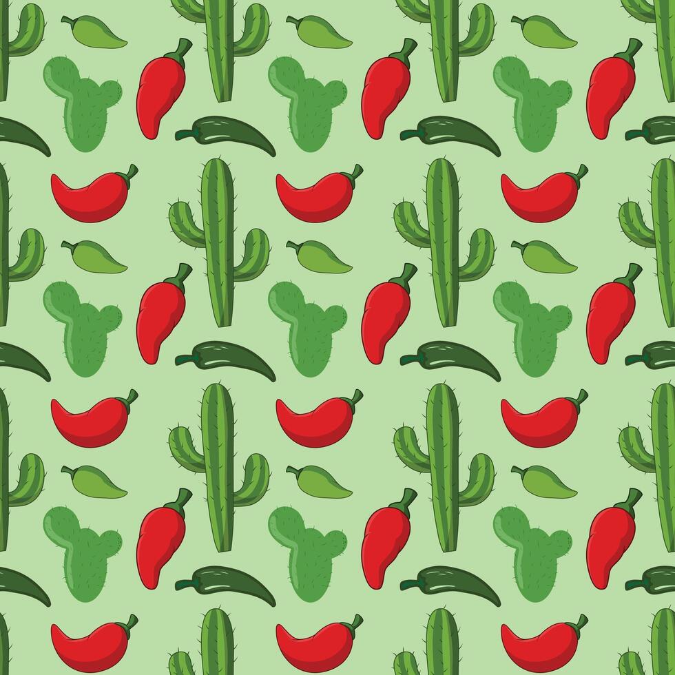 cactussen en paprika's naadloos patroon ontwerp vector