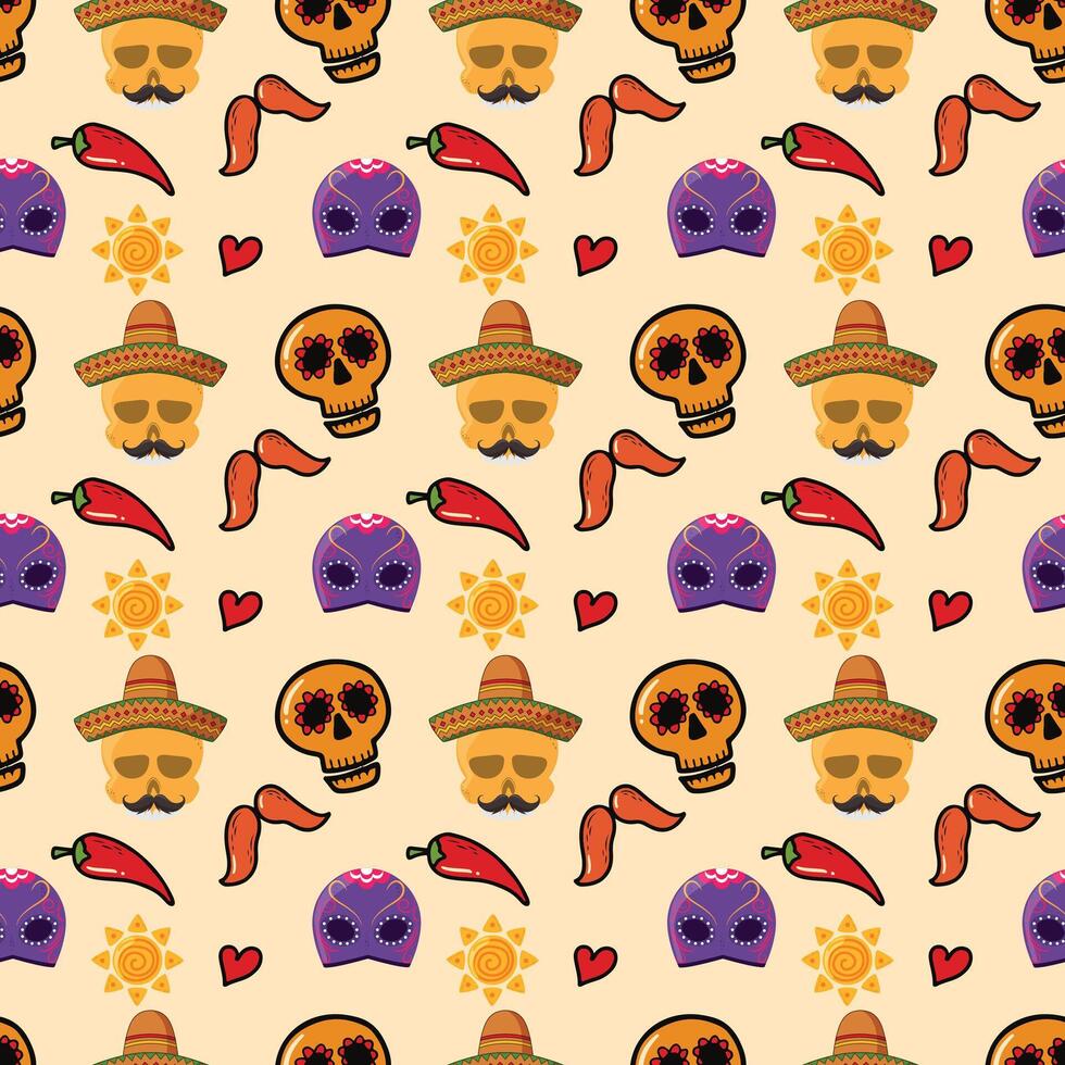 Mexicaans suiker schedels naadloos patroon ontwerp vector