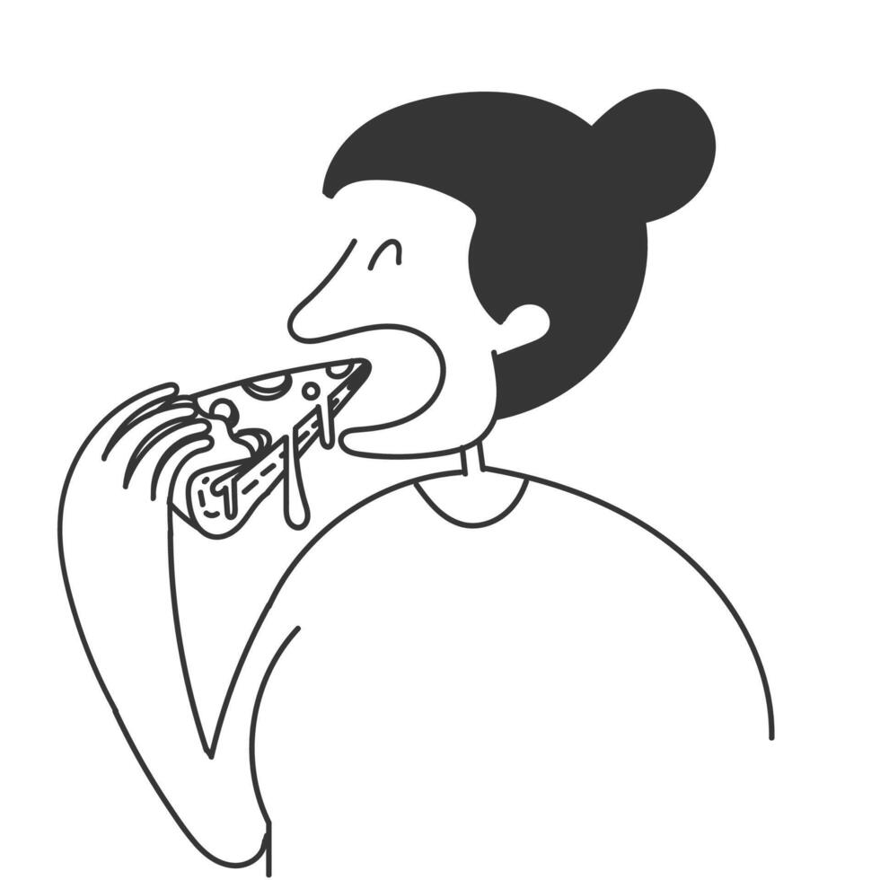 hand- getrokken tekening persoon eten pizza illustratie vector