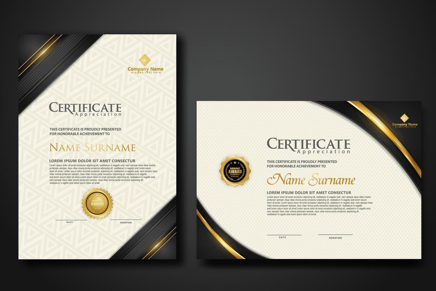 luxe certificaat sjabloon met schitteren effect Dan lijnen goud schijnen Aan kader achtergrond vector