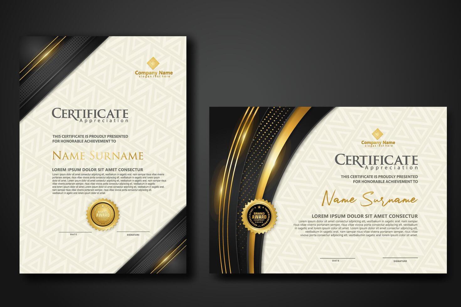 luxe certificaat sjabloon met schitteren effect Dan lijnen goud schijnen Aan kader achtergrond vector