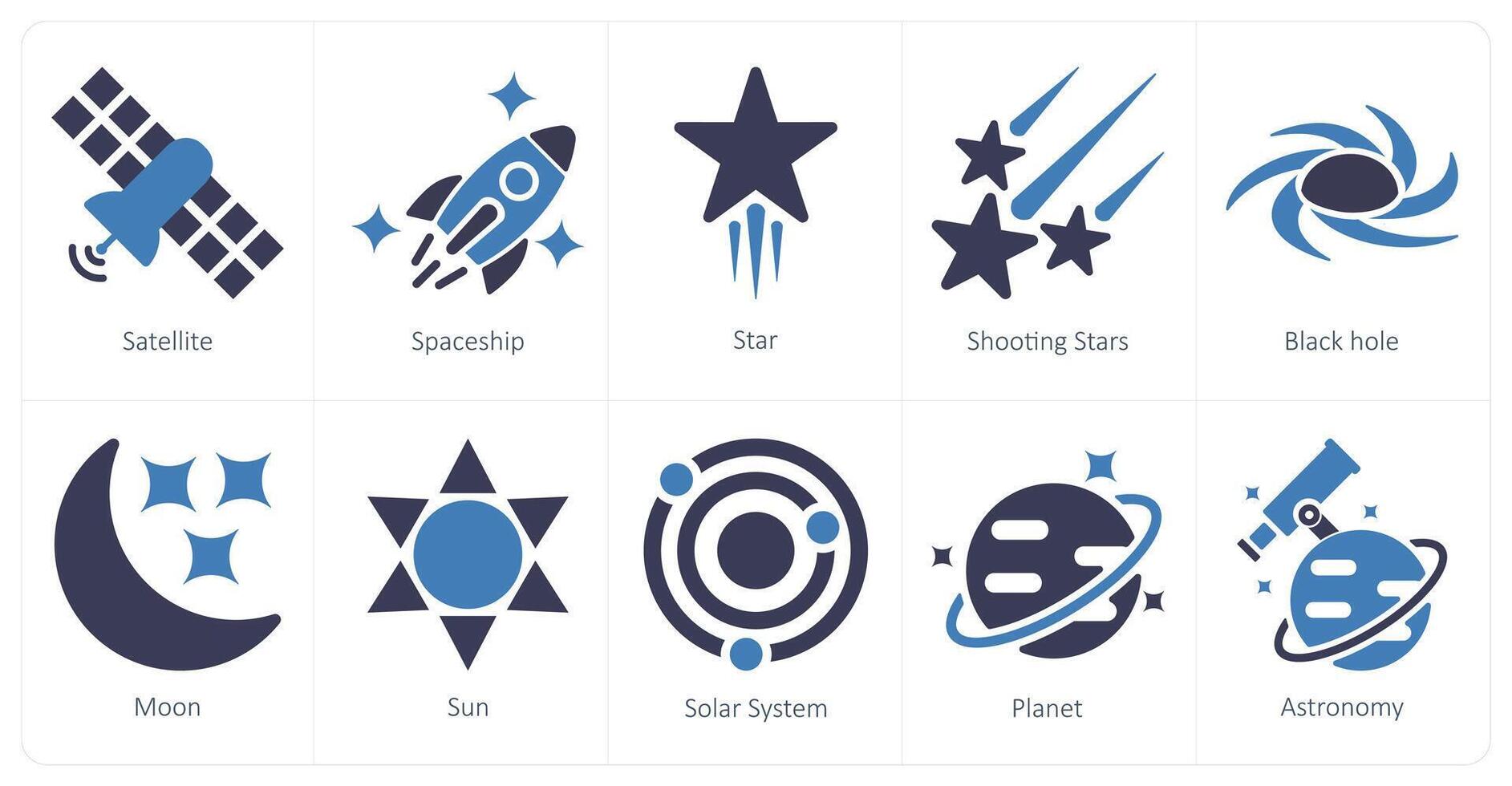 een reeks van 10 astronomie pictogrammen net zo satelliet, ruimteschip, ster vector